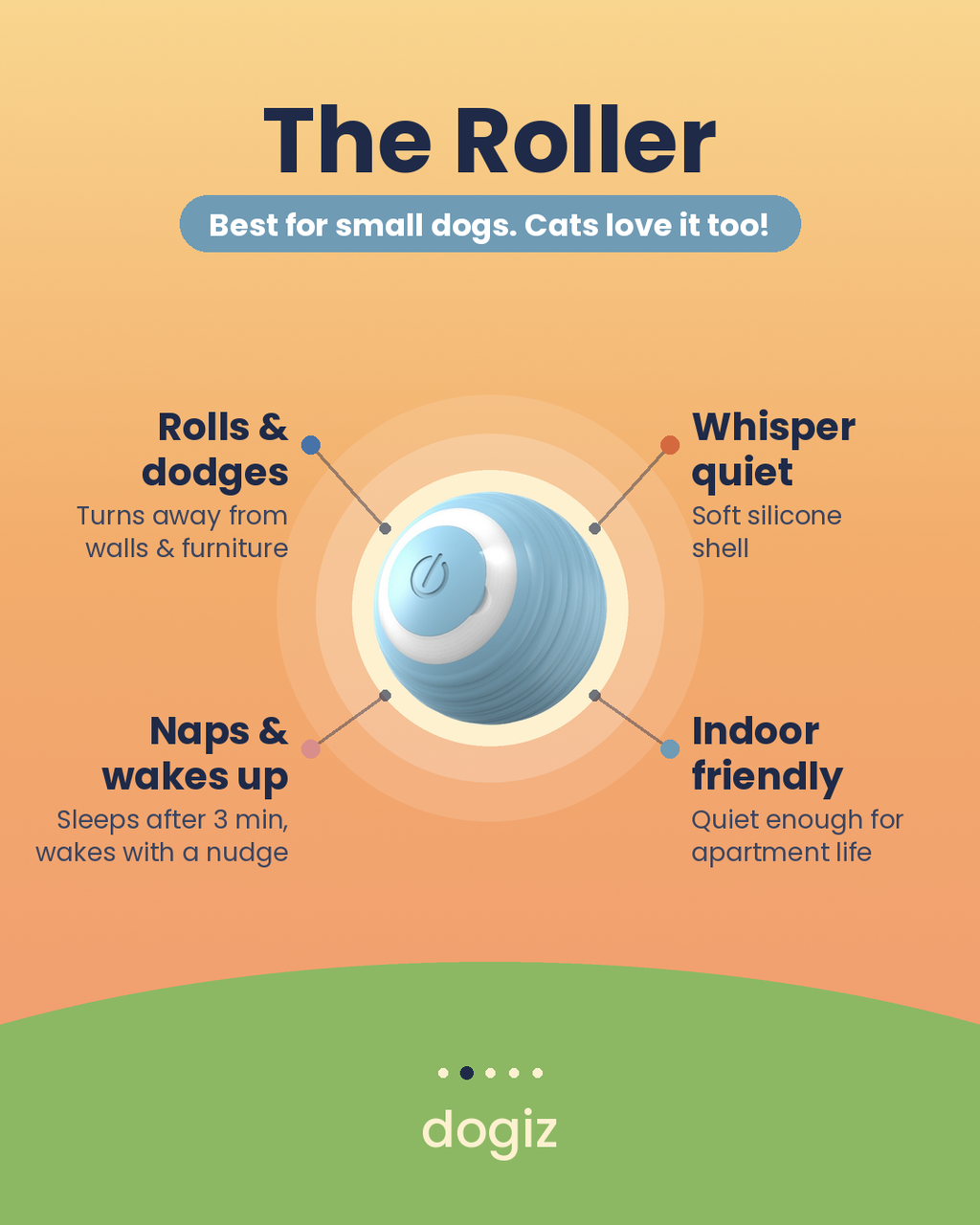 The Roller self-rolling interactive dog ball for small dogs